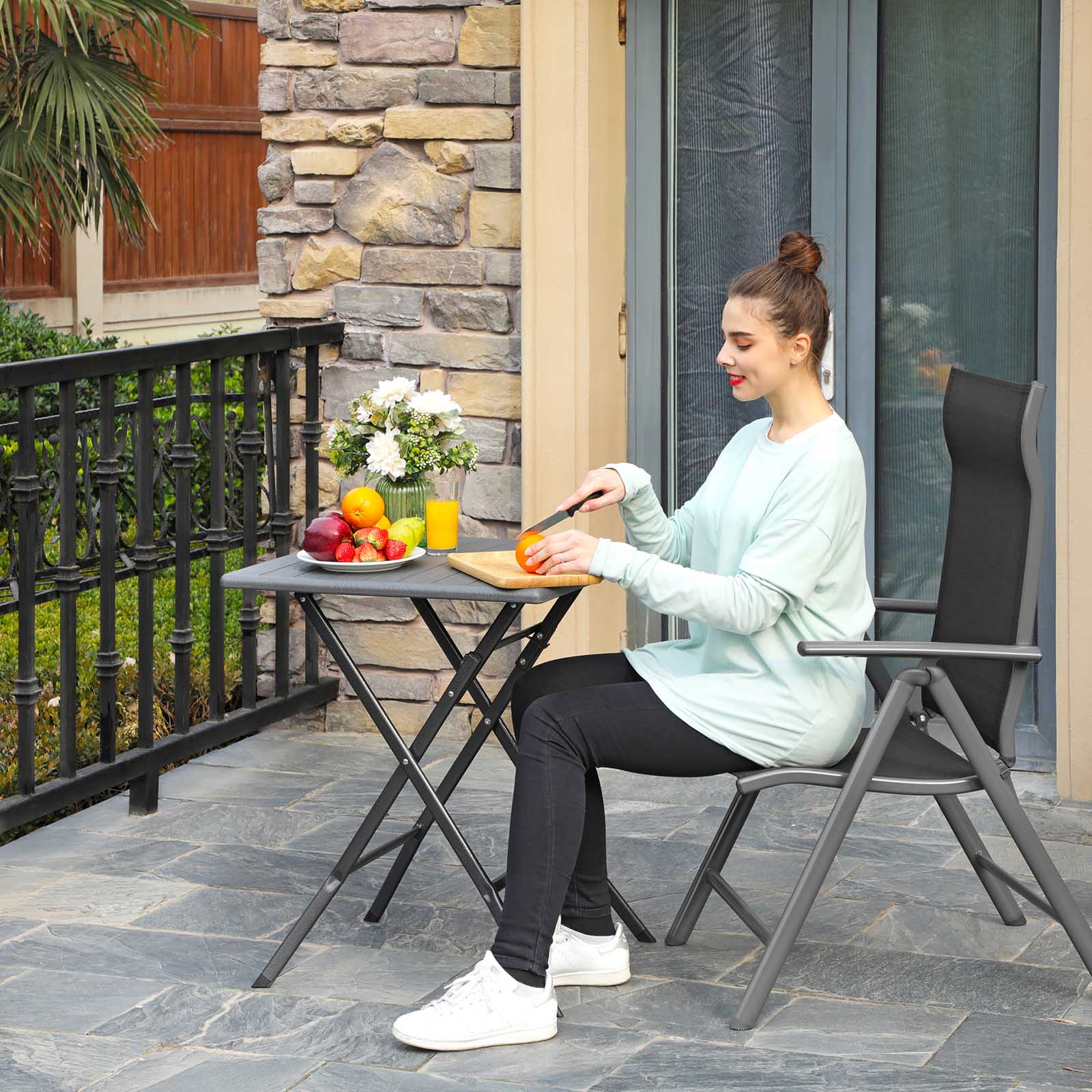 Garden chair - Folding chair - Adjustable backrest - Aluminum frame - Black