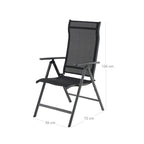 Garden chair - Folding chair - Adjustable backrest - Aluminum frame - Black