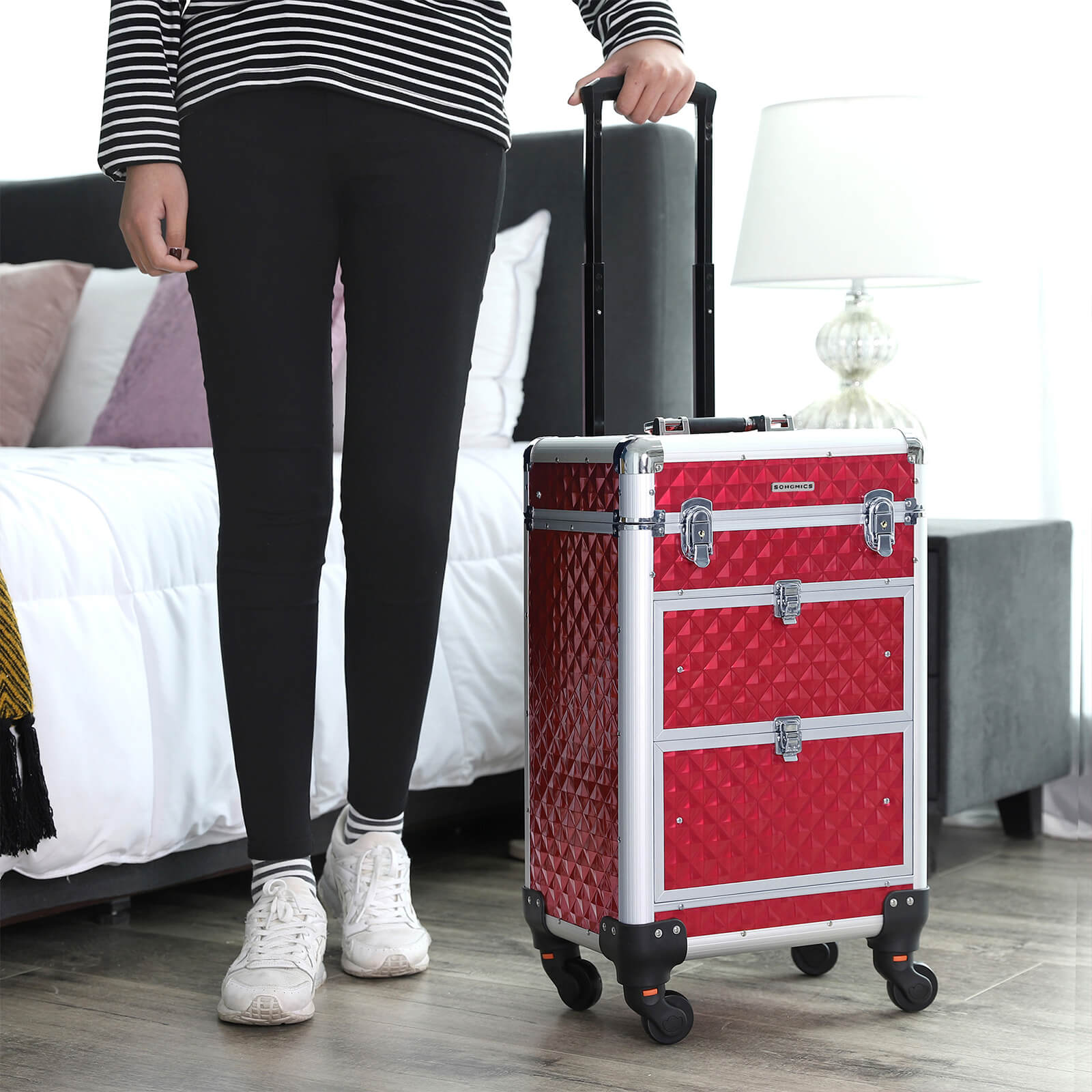Make-up trolley-Aluminum cosmetic case-red