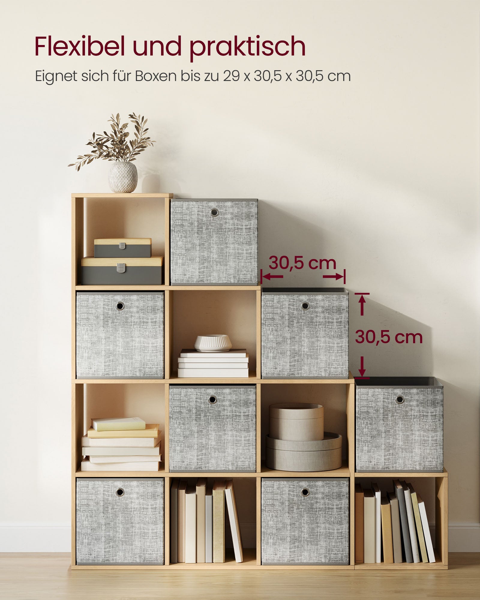 Bookcase - with 10 compartments - 29 × 129.5 × 129.5 cm - oak beige