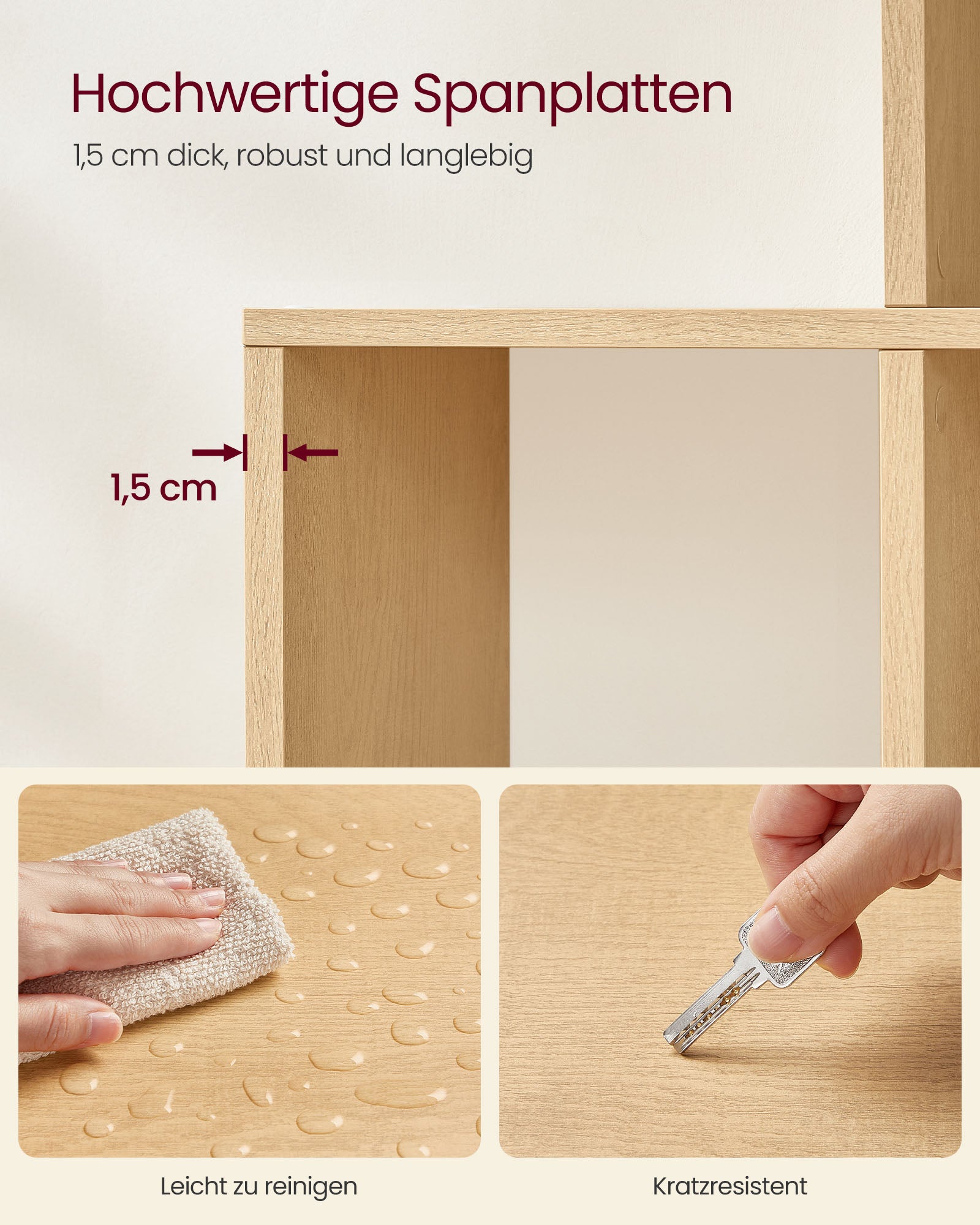 Bookcase - with 10 compartments - 29 × 129.5 × 129.5 cm - oak beige