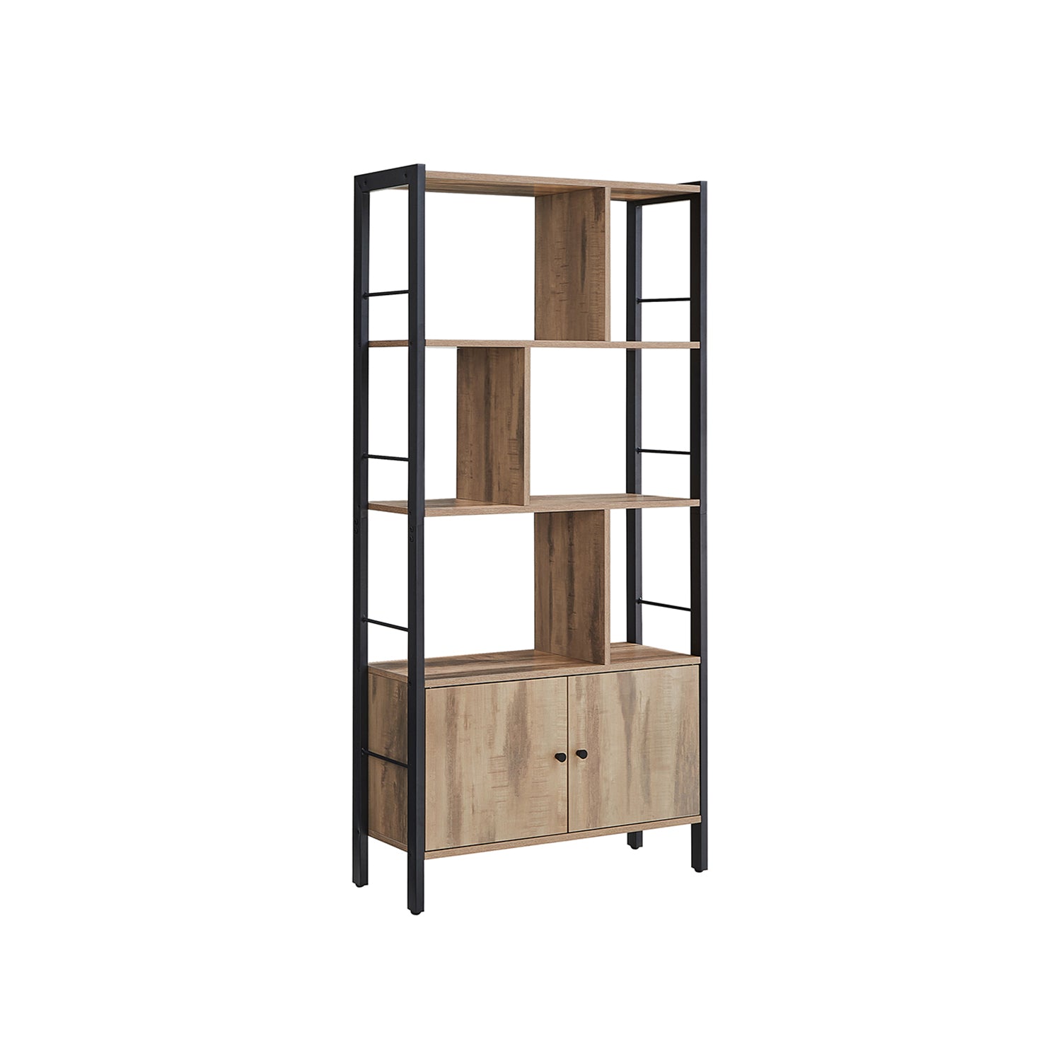 Bookcase - with 4 open shelves - oak brown and black