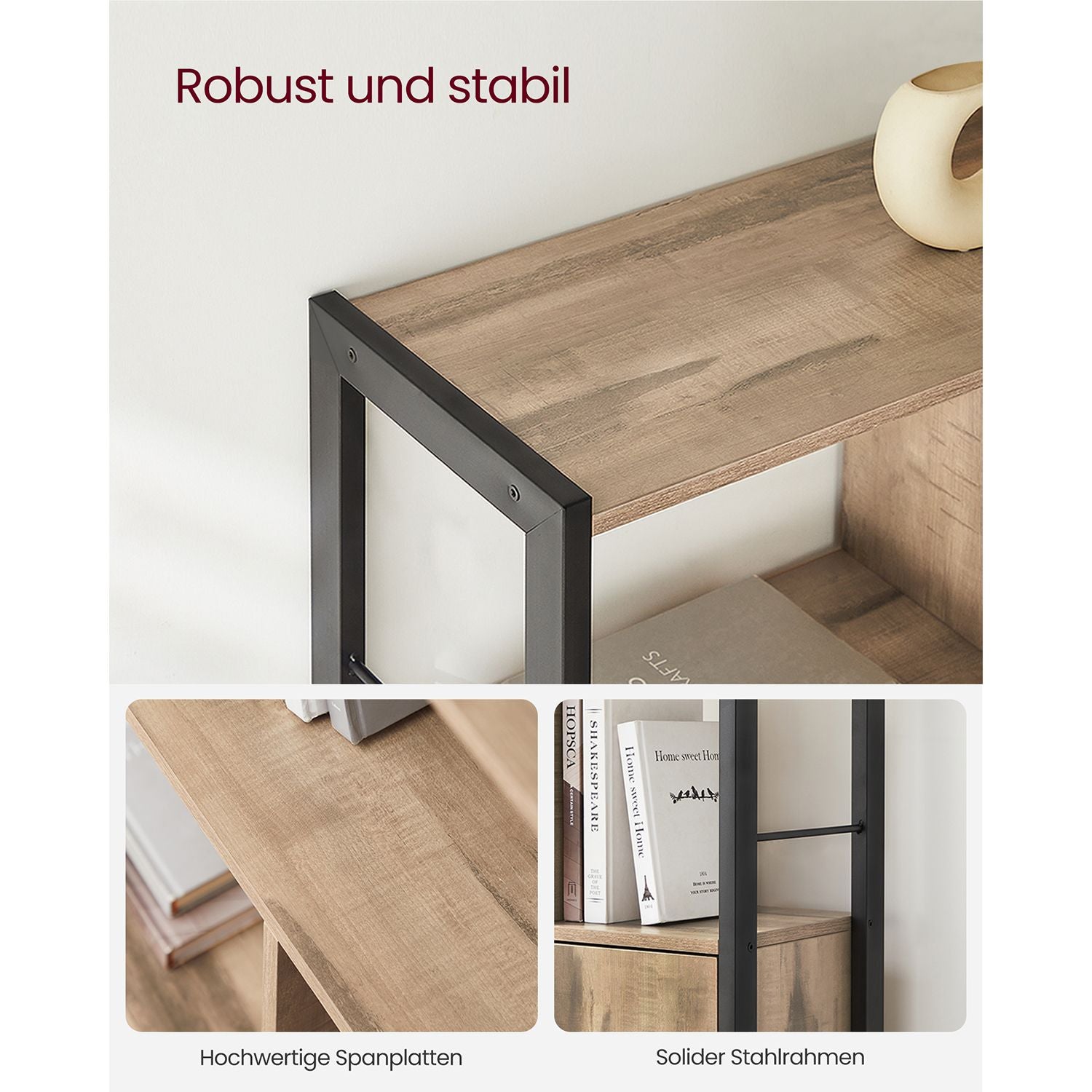 Bookcase - with 4 open shelves - oak brown and black