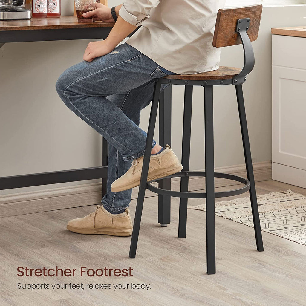 Bar stools - Set of 2 - With backrest - Wooden seat - Brown