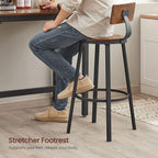 Bar stools - Set of 2 - With backrest - Wooden seat - Brown