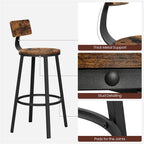 Bar stools - Set of 2 - With backrest - Wooden seat - Brown