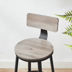Bar stools - Set of 2 - With backrest - Wooden seat - Gray Black