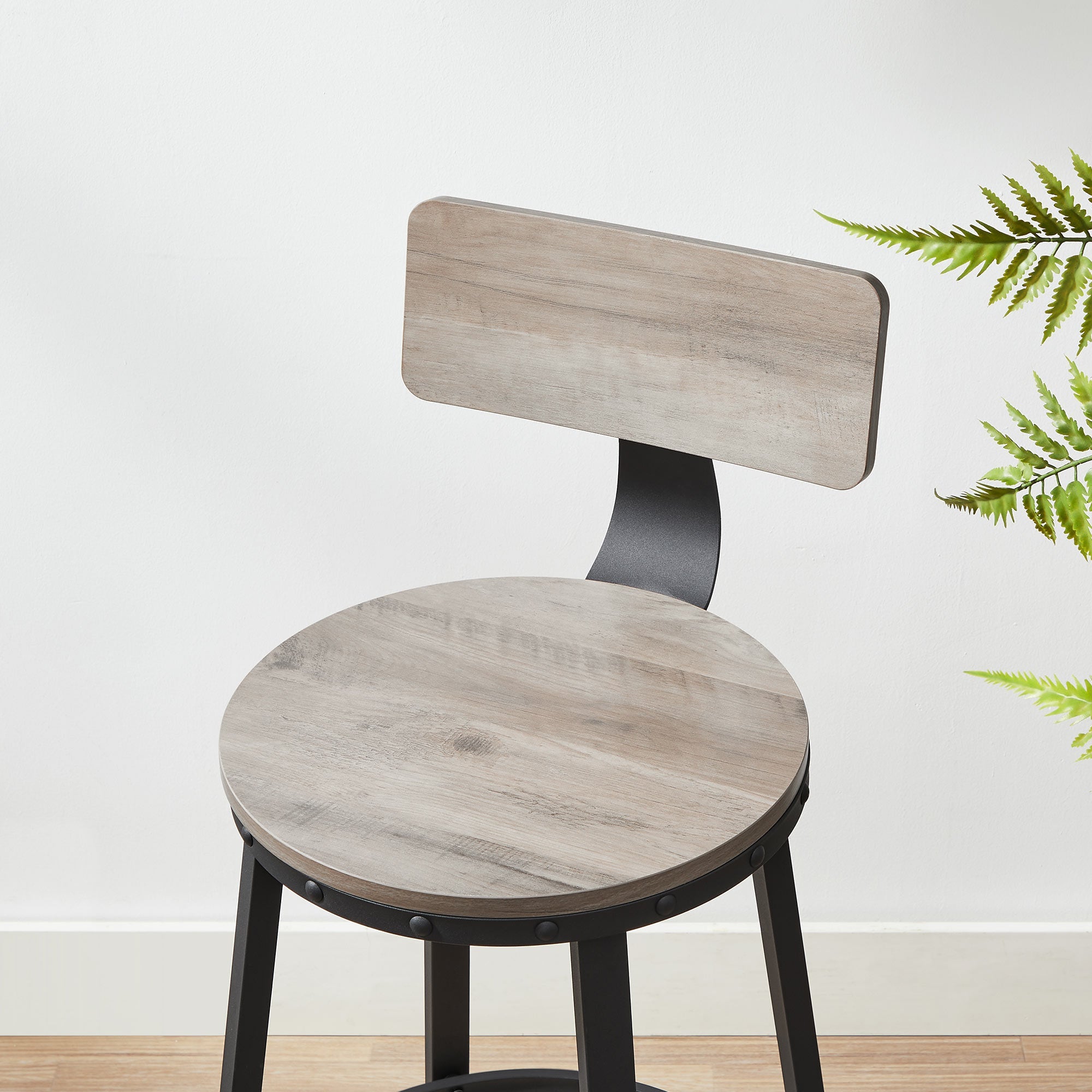 Bar stools - Set of 2 - With backrest - Wooden seat - Gray Black