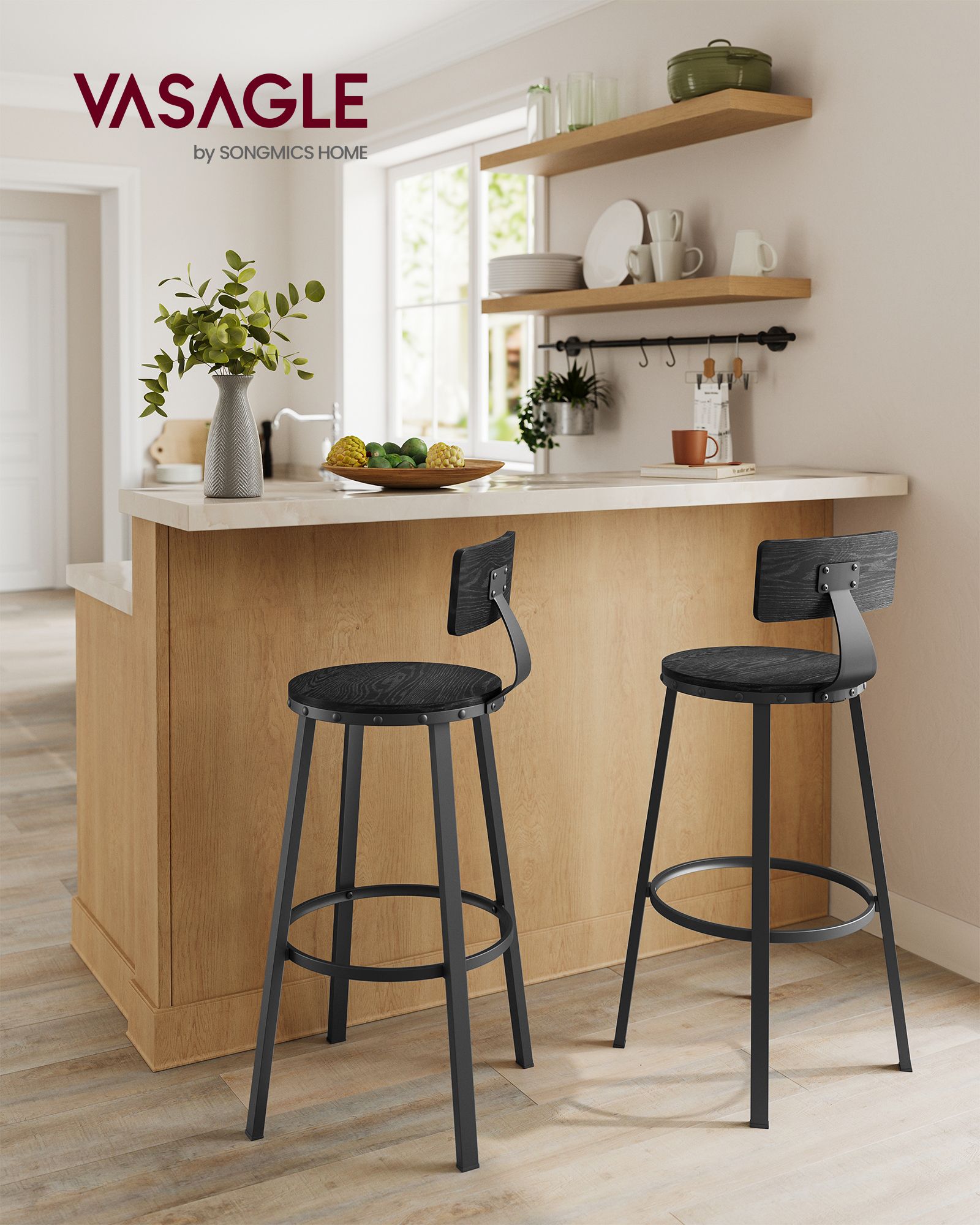 Bar stool - Set of 2 - Industrial Design - Ebony Black