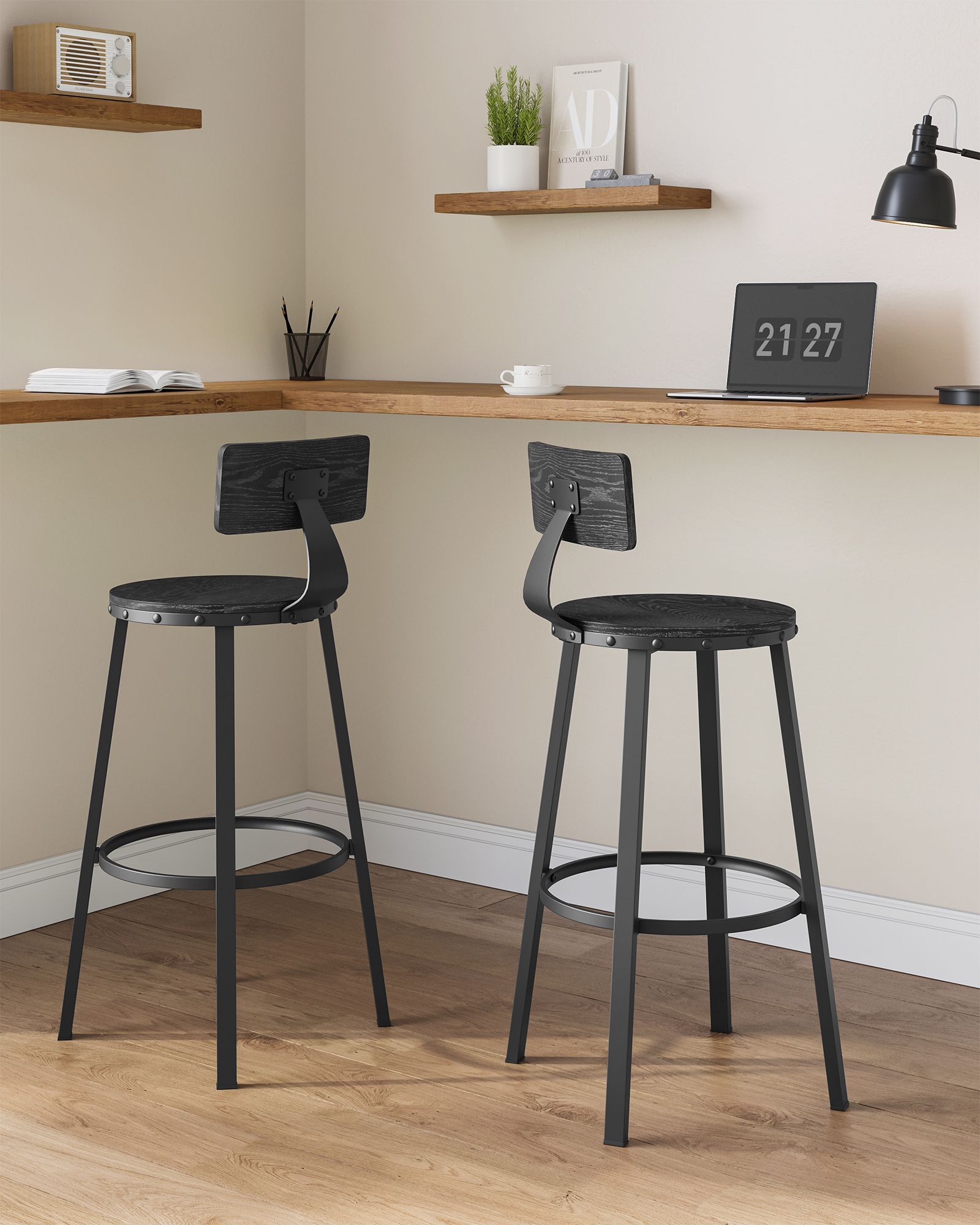 Bar stool - Set of 2 - Industrial Design - Ebony Black