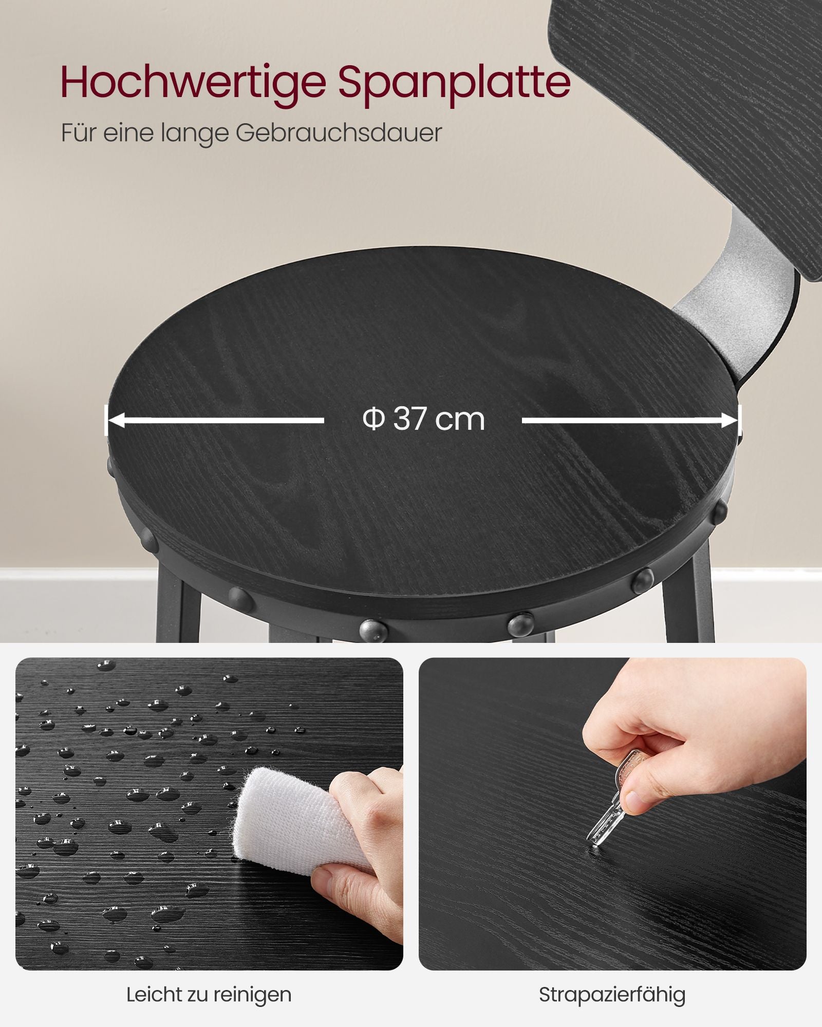 Bar stool - Set of 2 - Industrial Design - Ebony Black