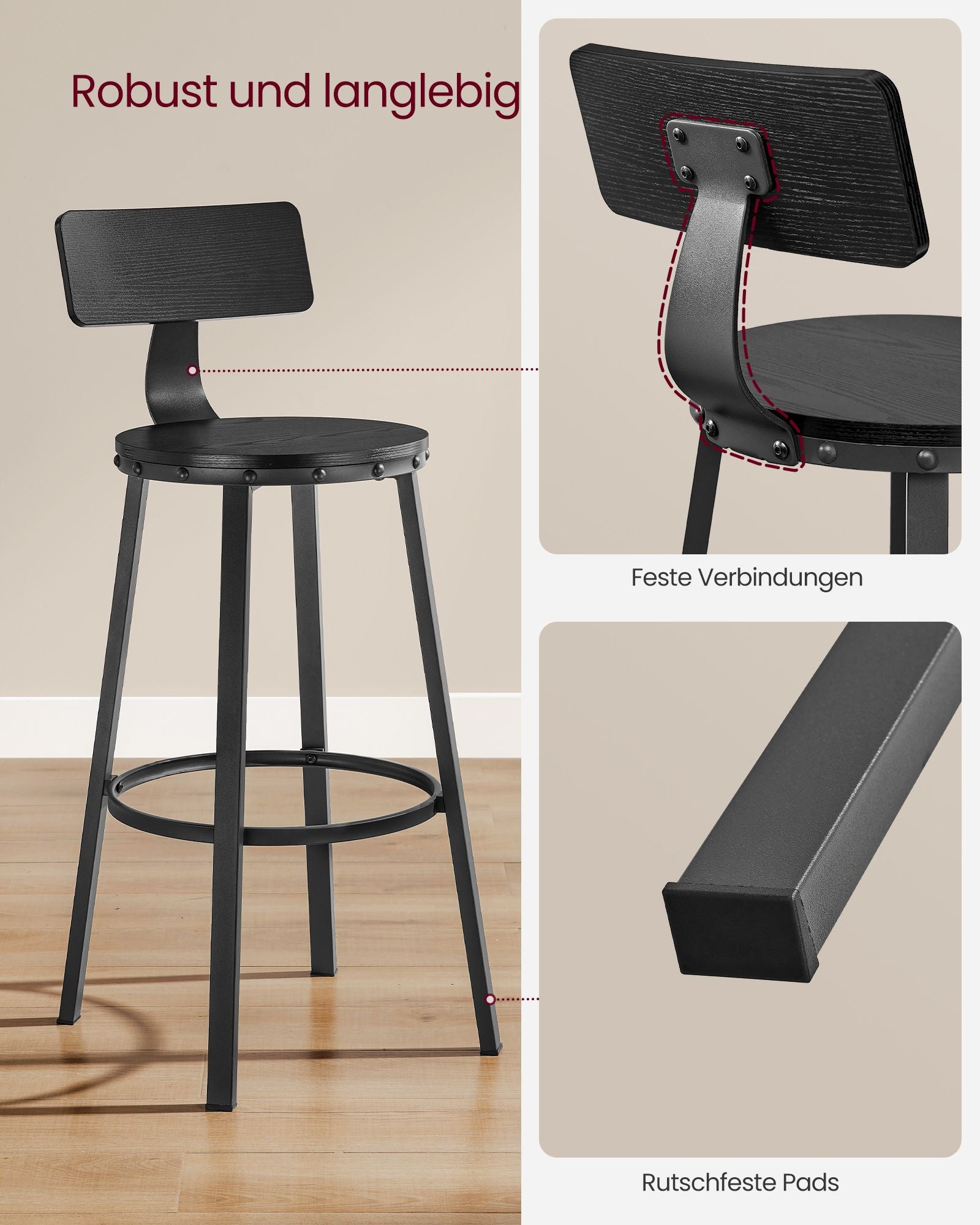 Bar stool - Set of 2 - Industrial Design - Ebony Black
