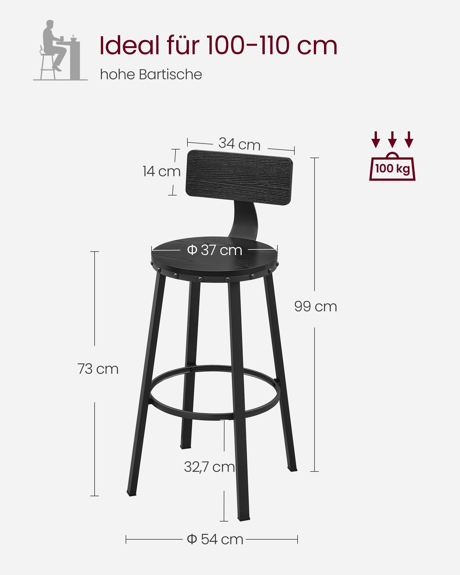 Bar stool - Set of 2 - Industrial Design - Ebony Black