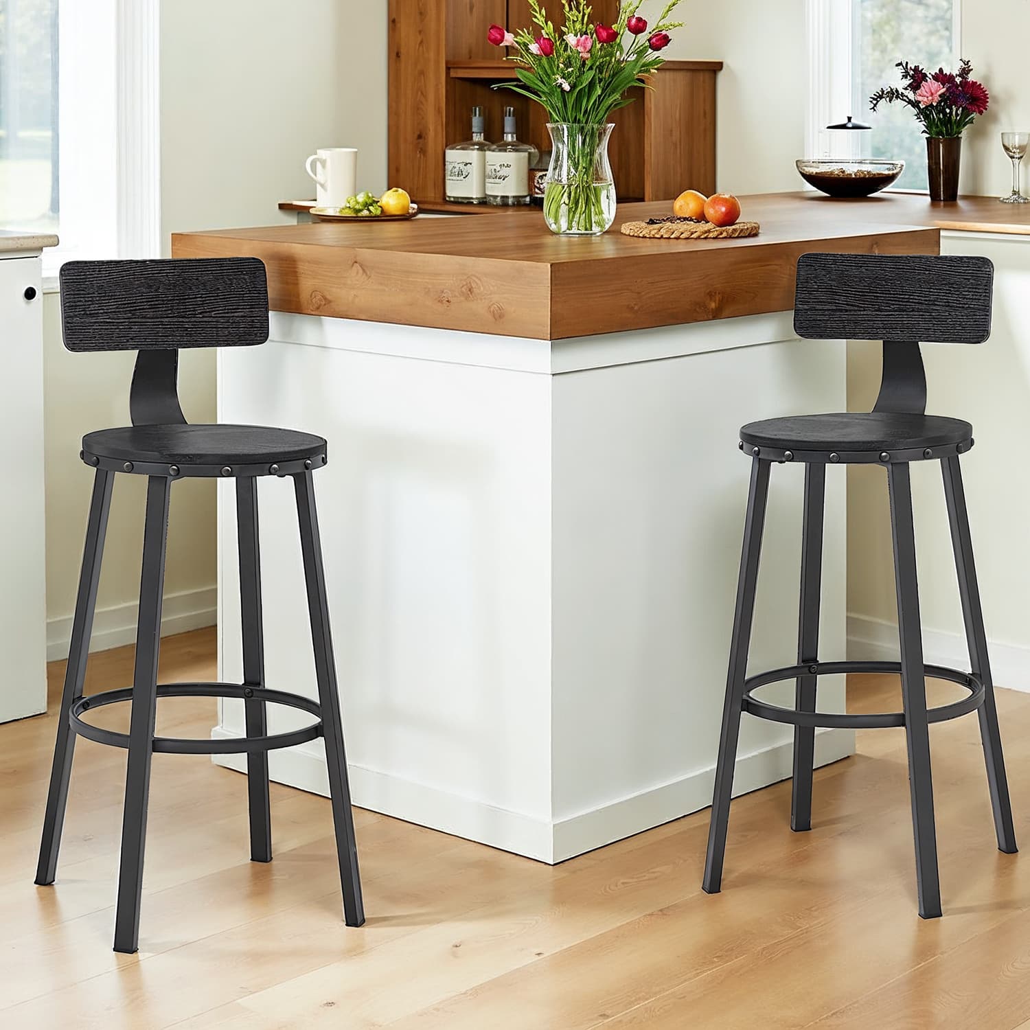 Bar stools - Set of 2 - Industrial Design - Ebony - Black