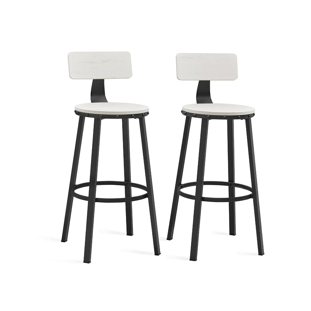 Bar stools - Set of 2 - With backrest - Wooden seat - Brown