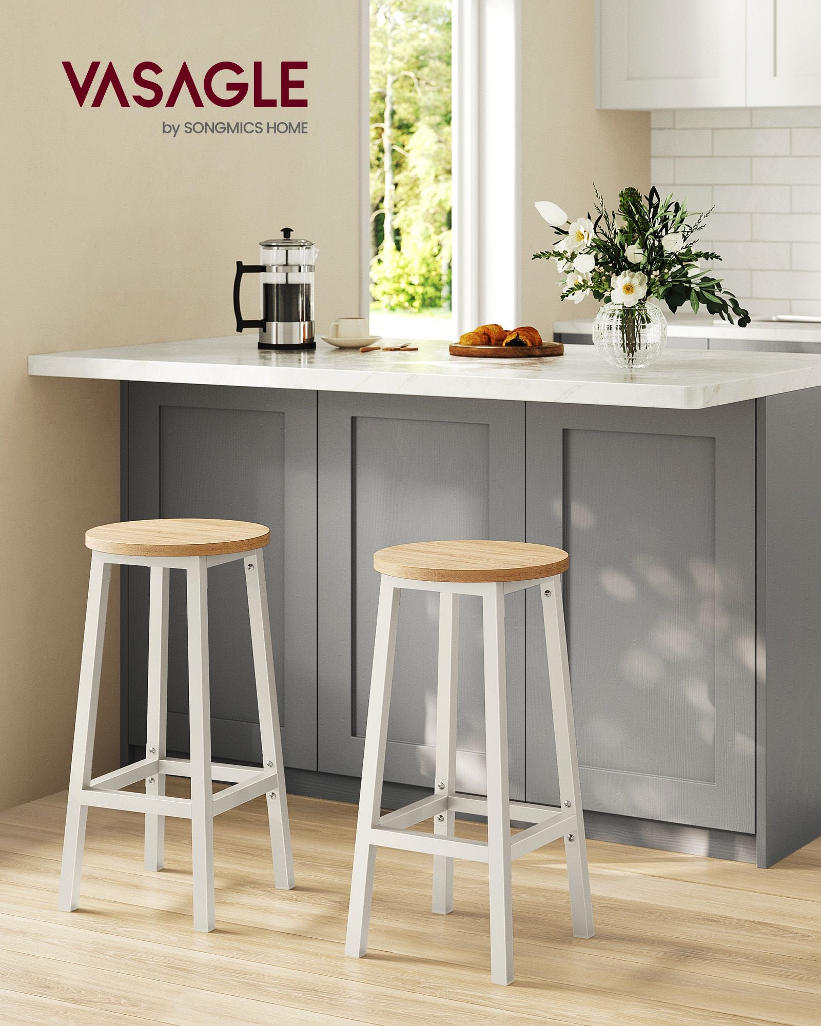 Bar stools - Set of 2 - Ebony Black - Oak Beige - White