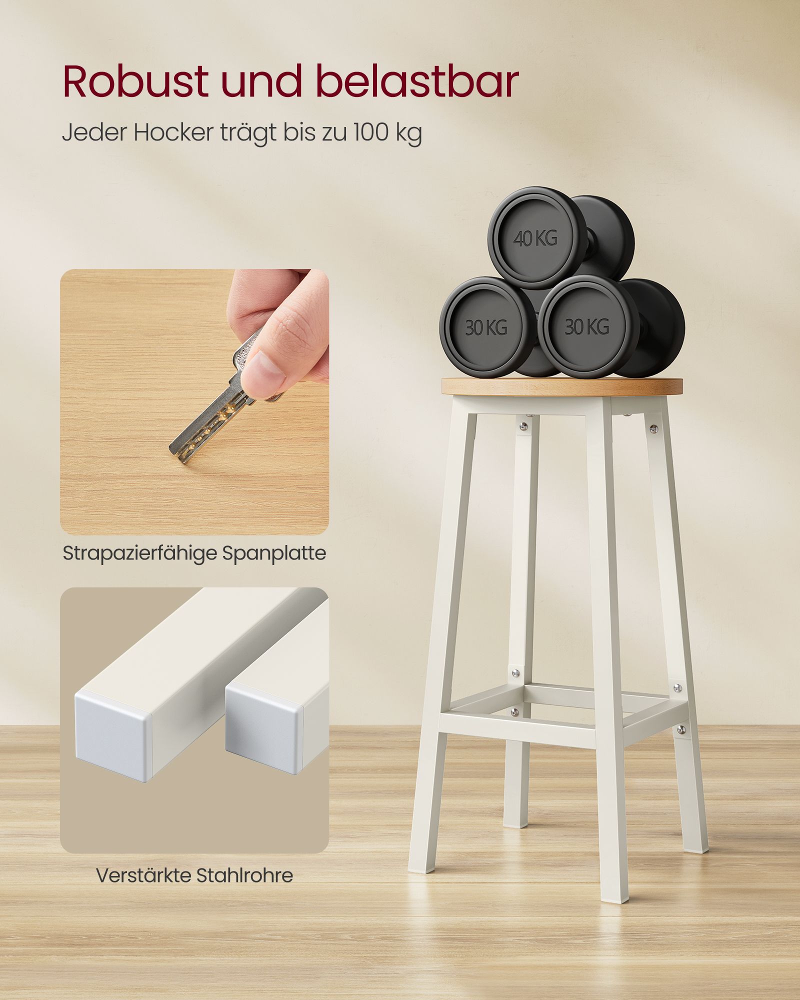 Bar stools - Set of 2 - Ebony Black - Oak Beige - White