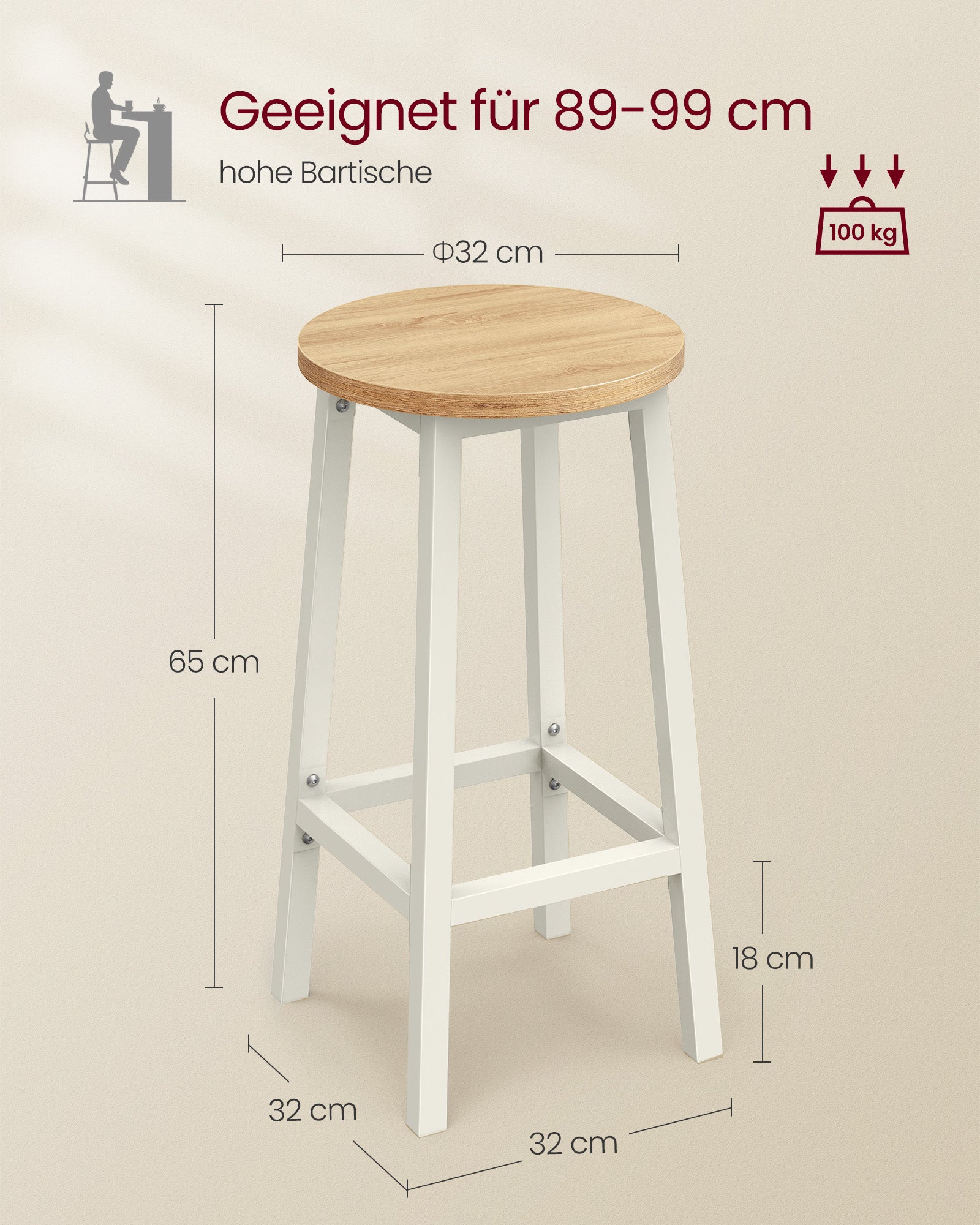 Bar stools - Set of 2 - Ebony Black - Oak Beige - White