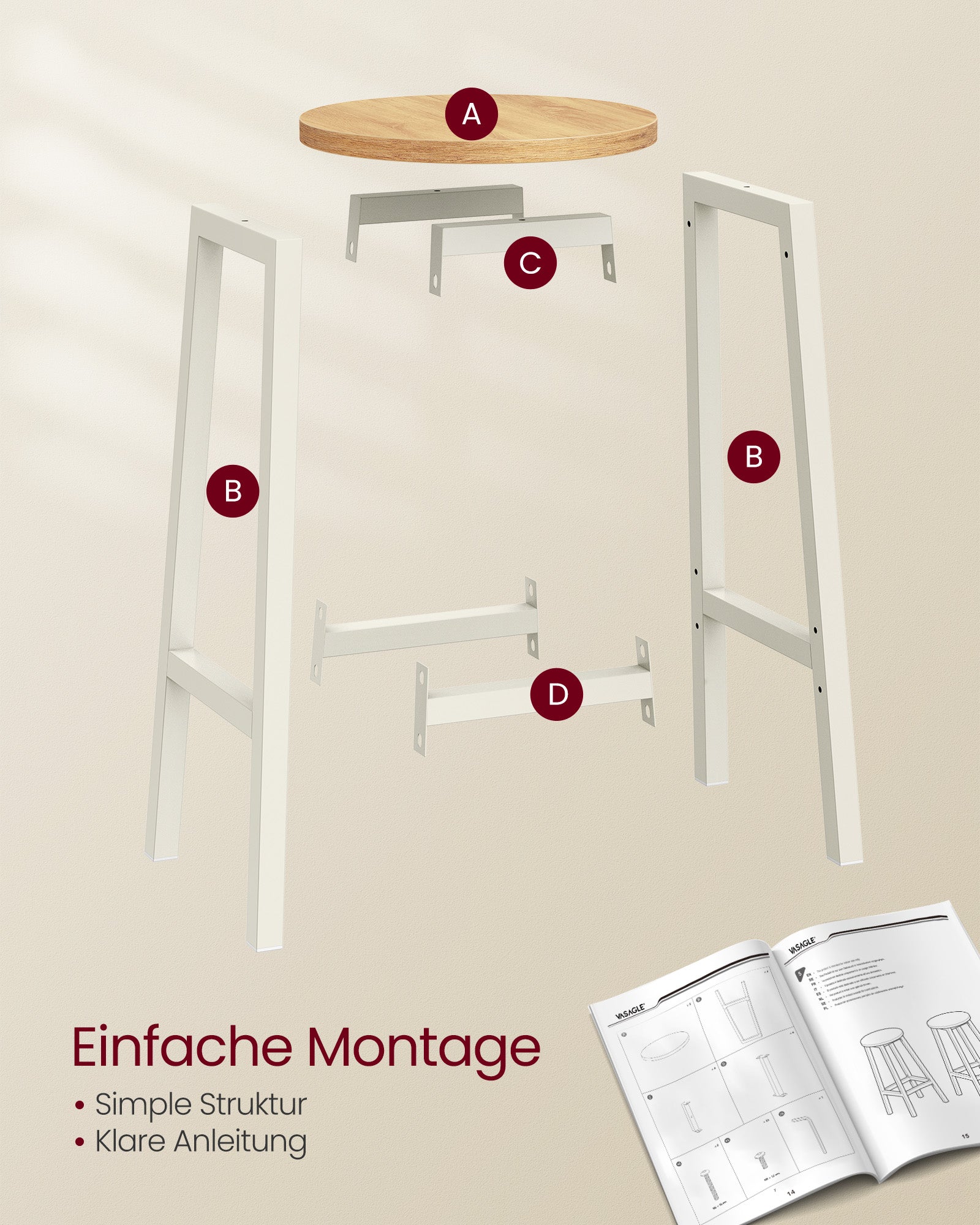 Bar stools - Set of 2 - Ebony Black - Oak Beige - White