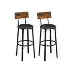 Bar stools - Set of 2 - Metal frame and wooden backrest - Black