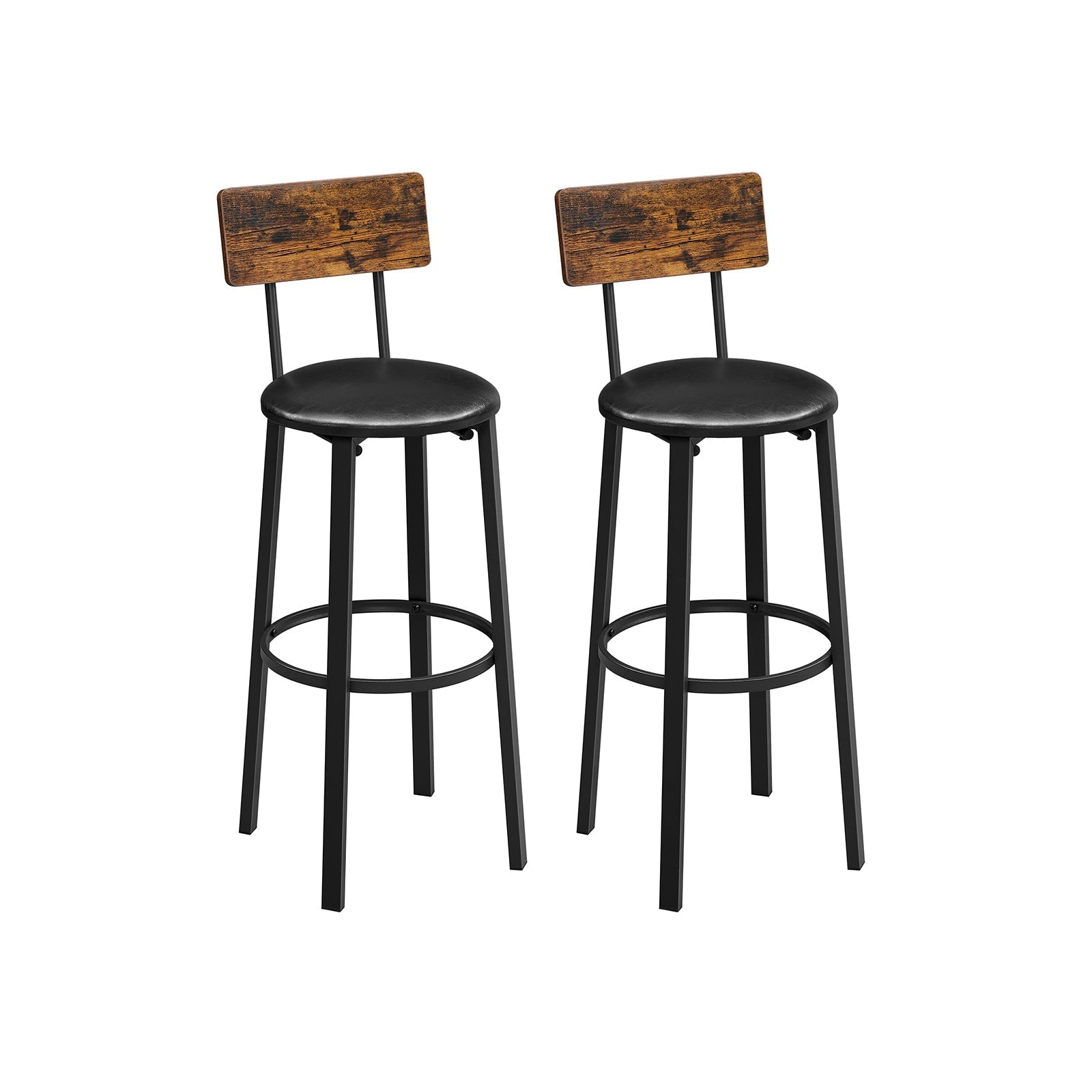 Bar stools - Set of 2 - Metal frame and wooden backrest - Black