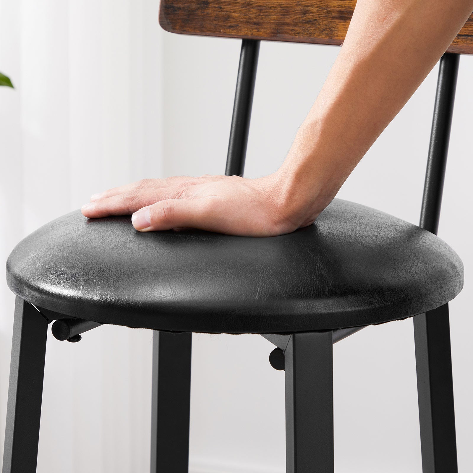 Bar stools - Set of 2 - Metal frame and wooden backrest - Black