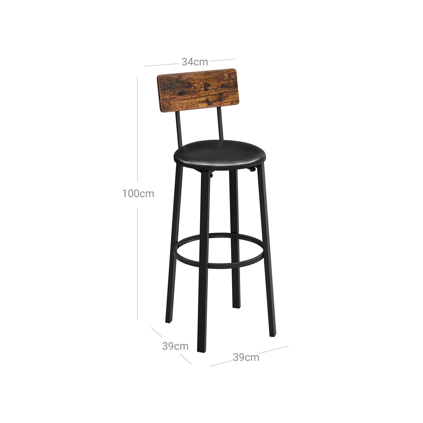 Bar stools - Set of 2 - Metal frame and wooden backrest - Black