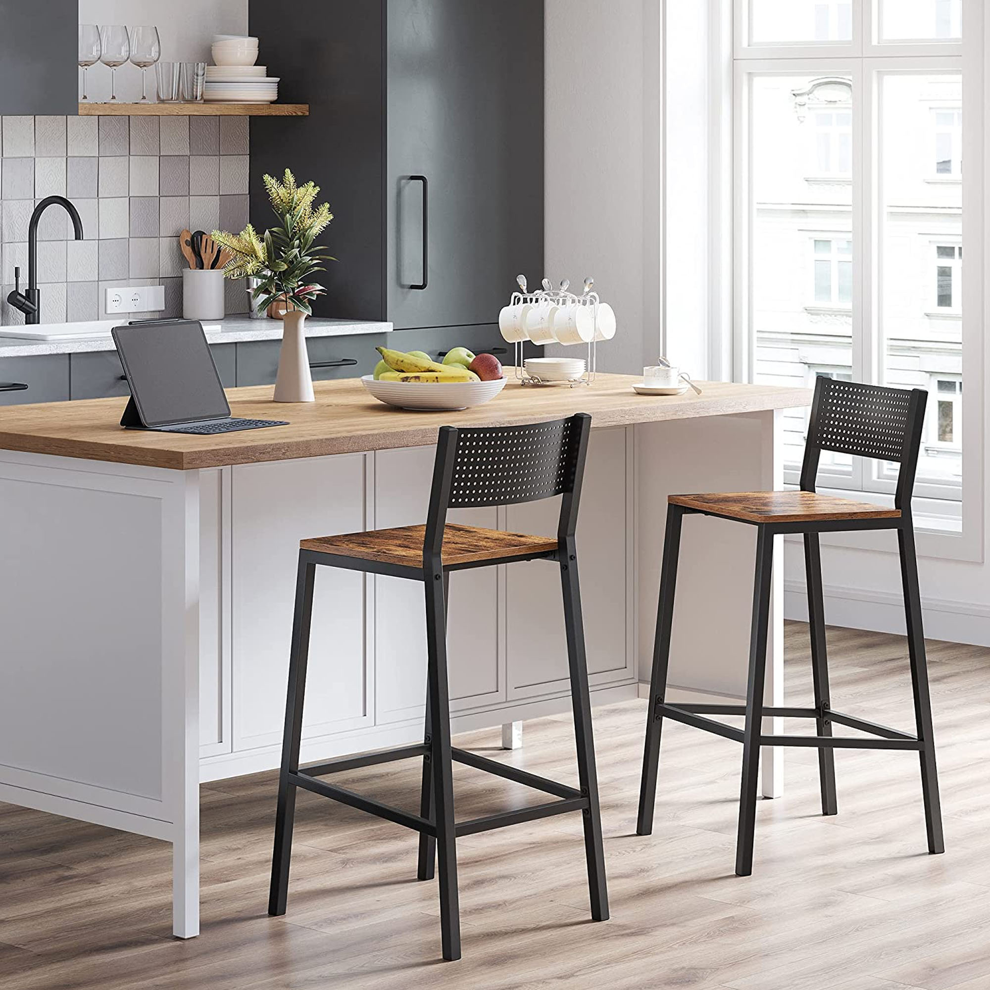 Bar stools - Set of 2 - Kitchen chairs - Vintage Brown