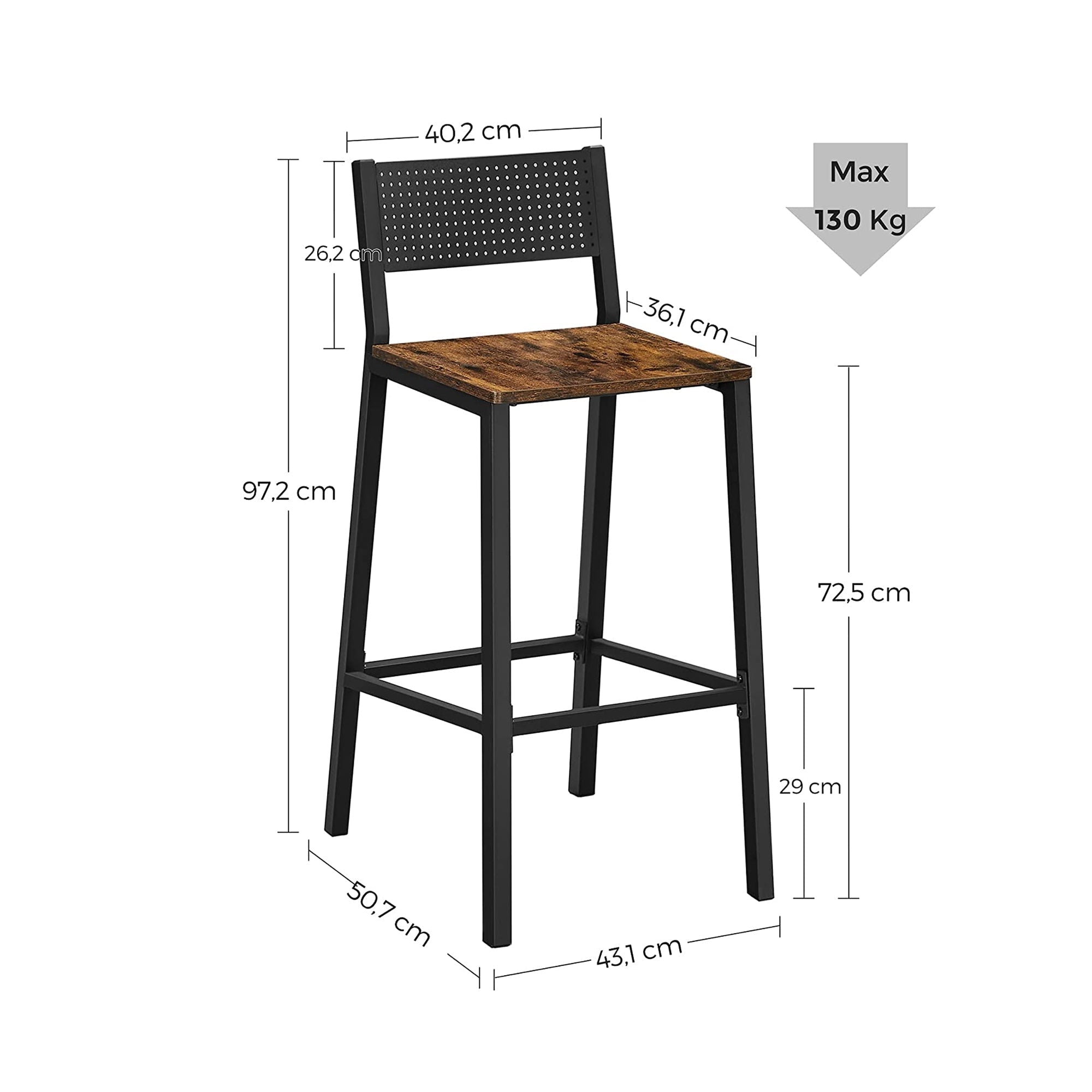 Bar stools - Set of 2 - Kitchen chairs - Vintage Brown