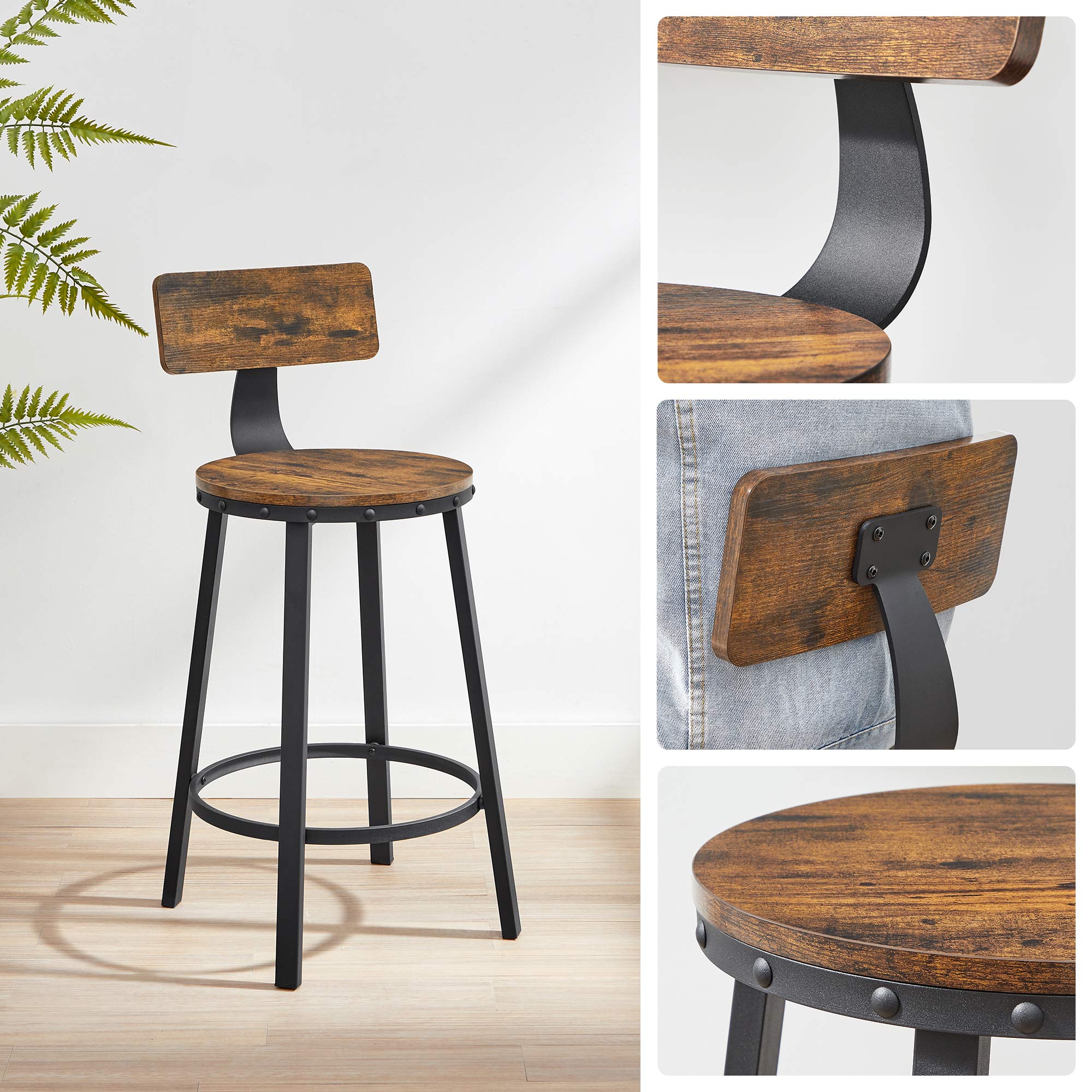Bar stools - Set of 2 - Industrial Design - Vintage Brown / Black