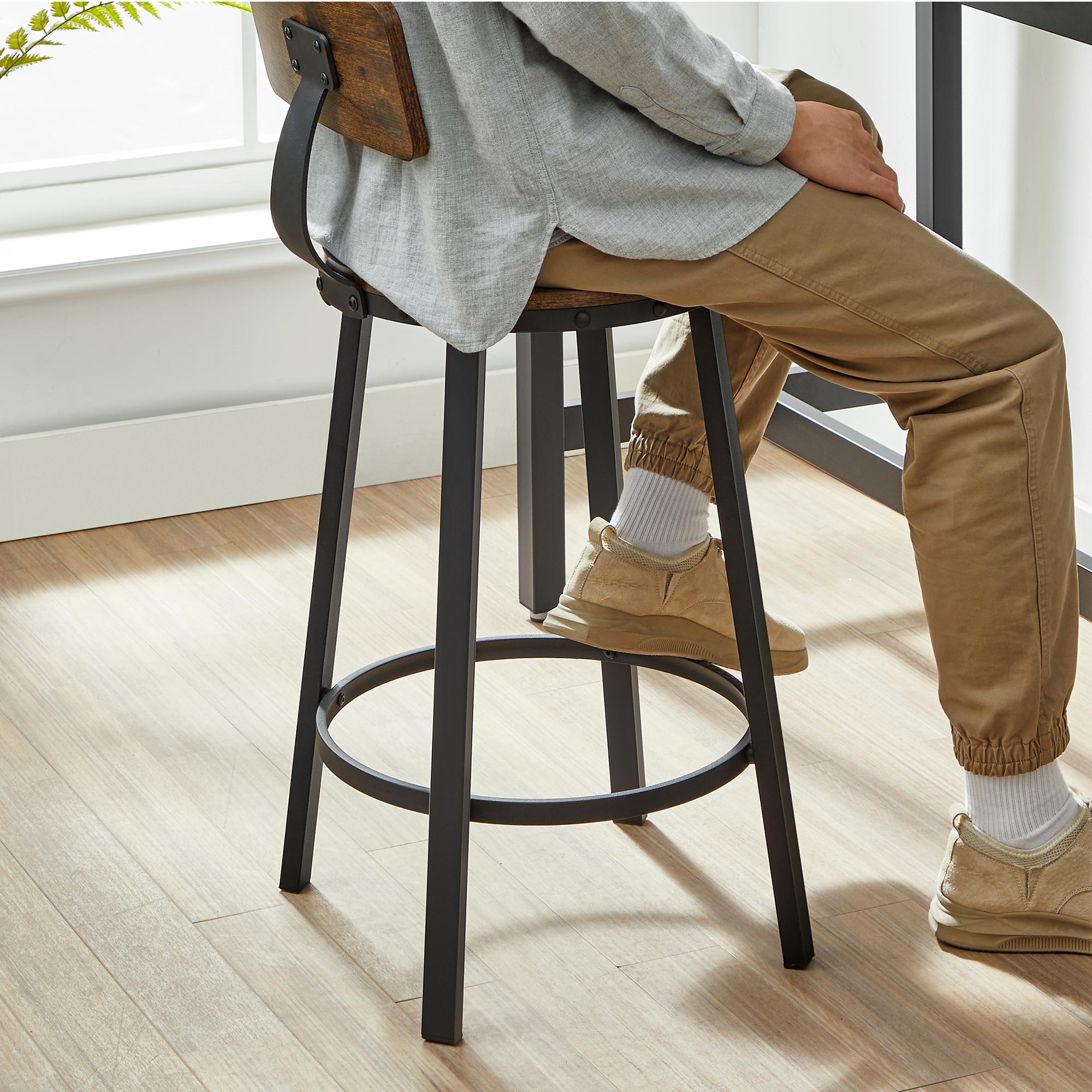 Bar stools - Set of 2 - Industrial Design - Vintage Brown / Black