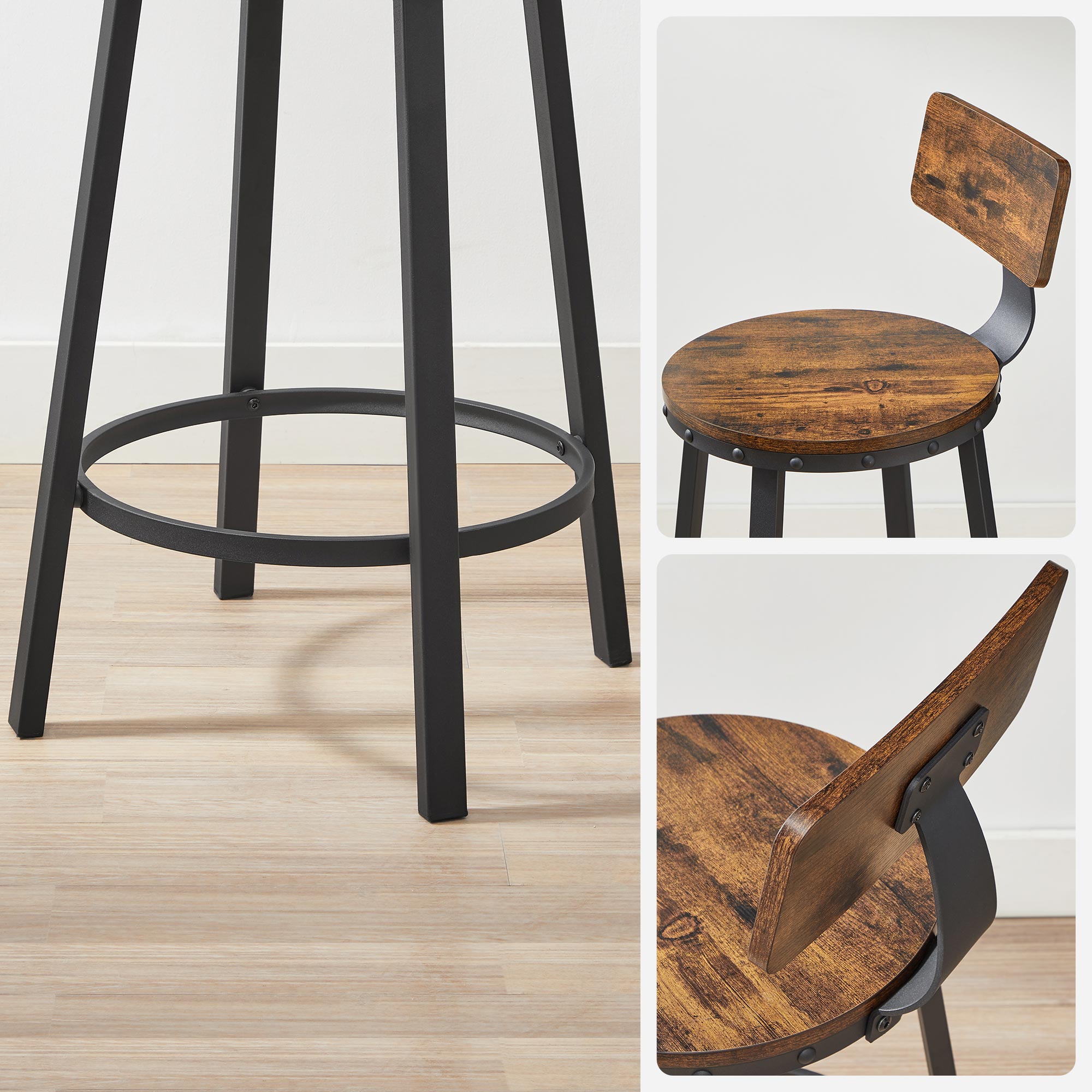 Bar stools - Set of 2 - Industrial Design - Vintage Brown / Black
