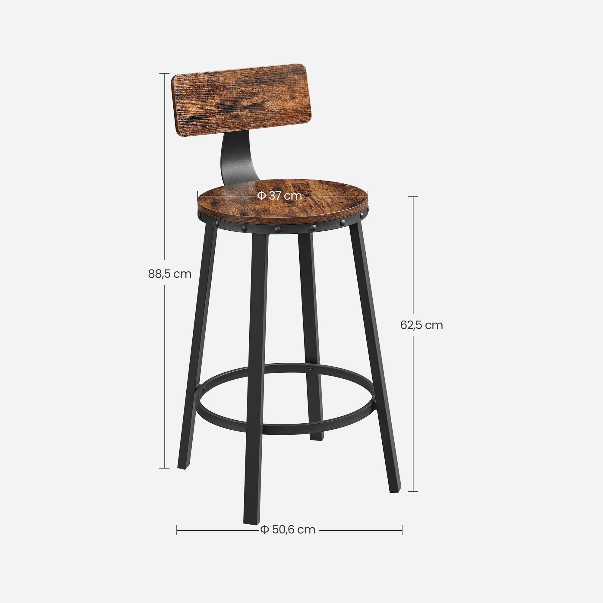 Bar stools - Set of 2 - Industrial Design - Vintage Brown / Black