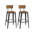 Bar stool - Bar chairs - Kitchen chairs - Set of 2 - With backrest - Steel frame - Brown Black
