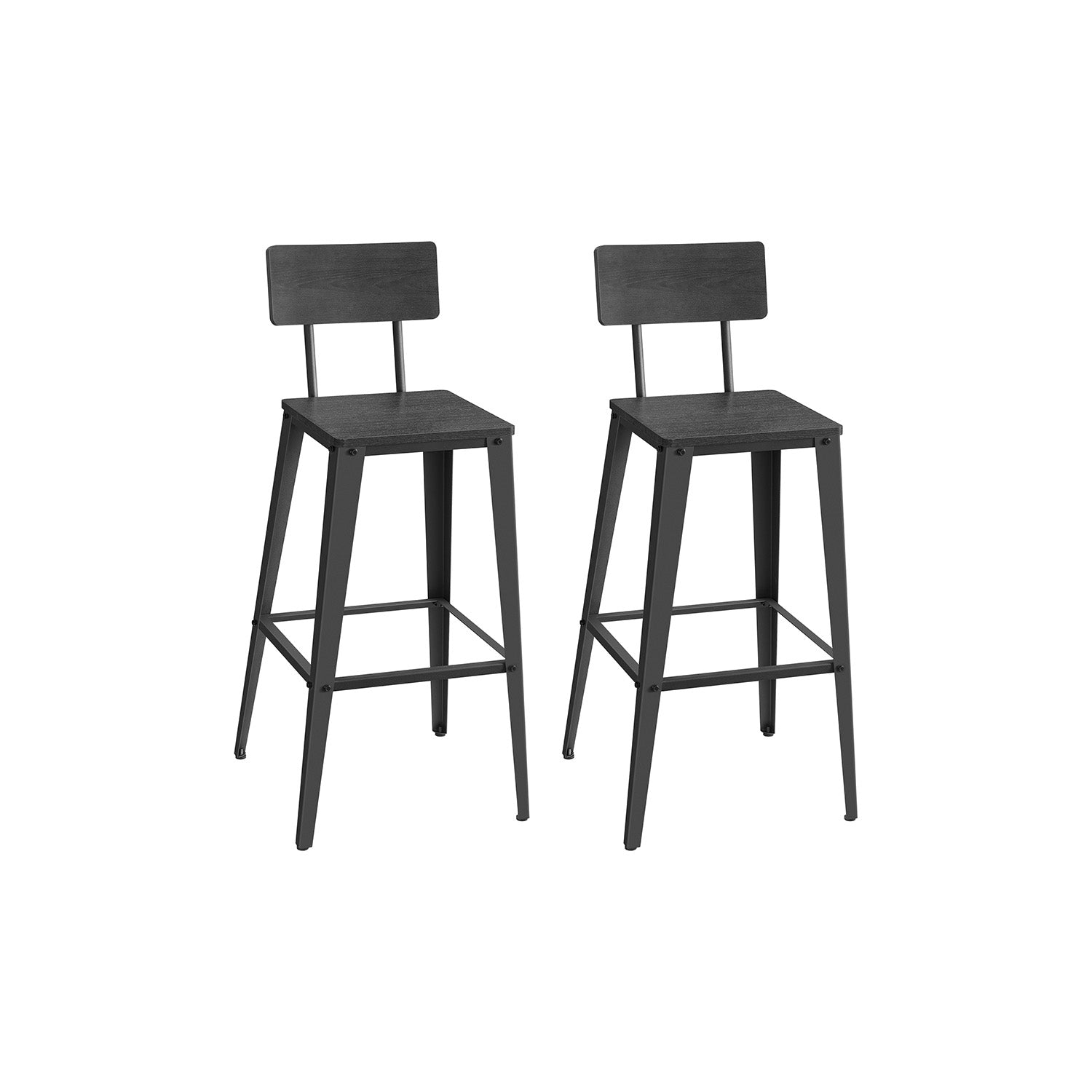 Bar stool set of 2 with backrest as-black ink black