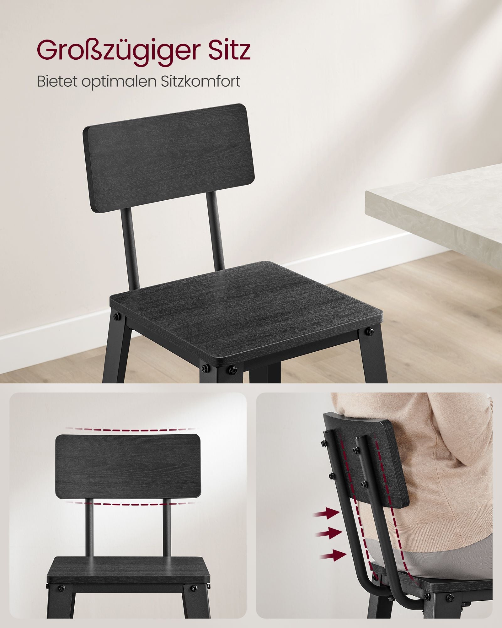 Bar stool set of 2 with backrest as-black ink black