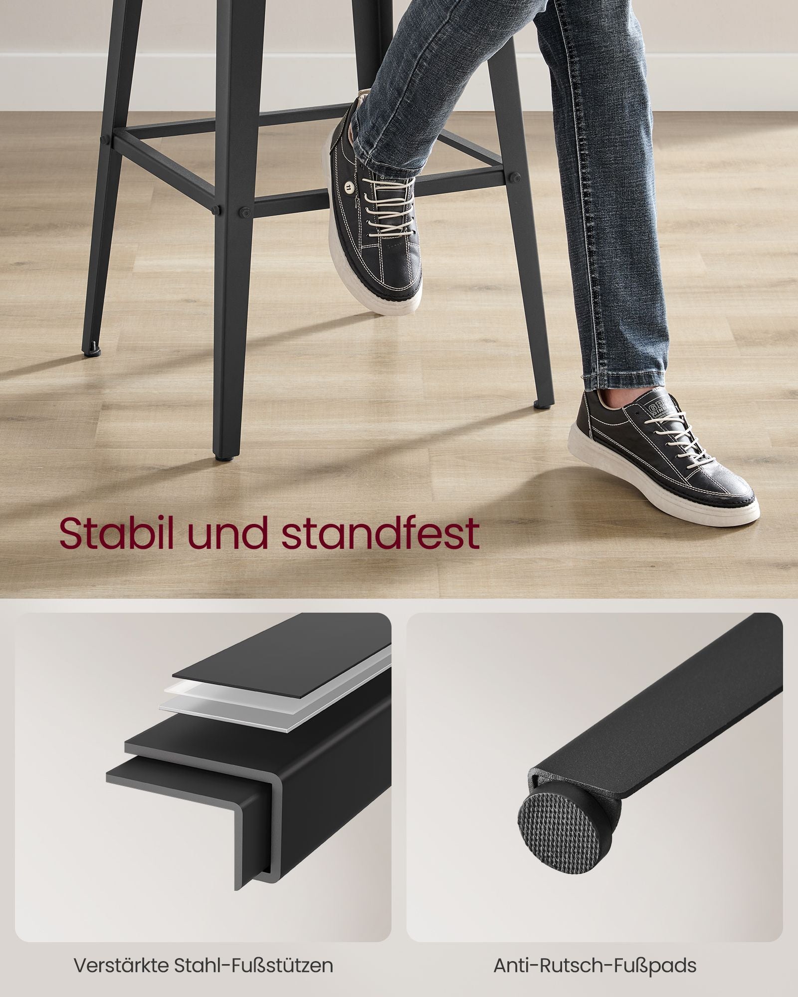 Bar stool set of 2 with backrest as-black ink black