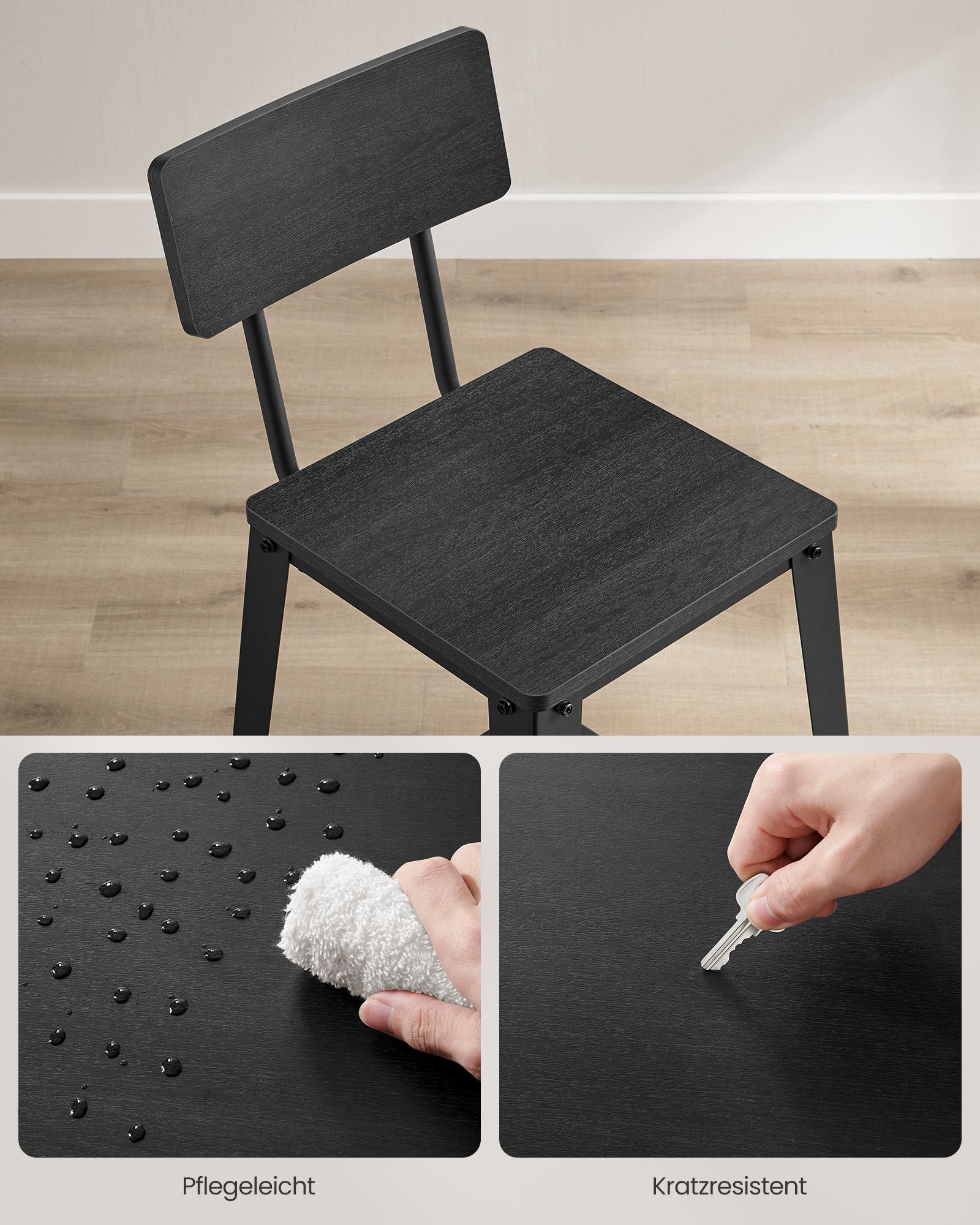 Bar stool set of 2 with backrest as-black ink black