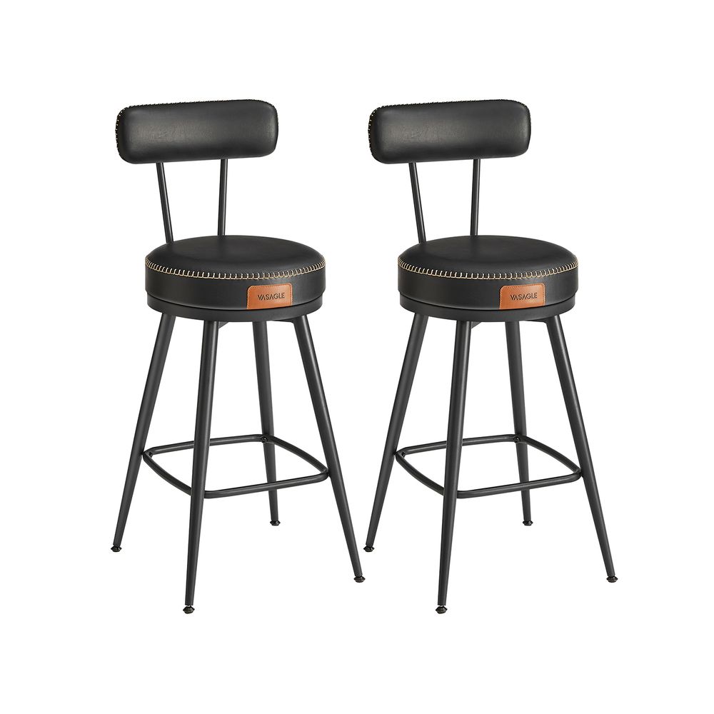 Bar stools - Bar chairs - Set of 2 - Metal frame - With backrest - Black