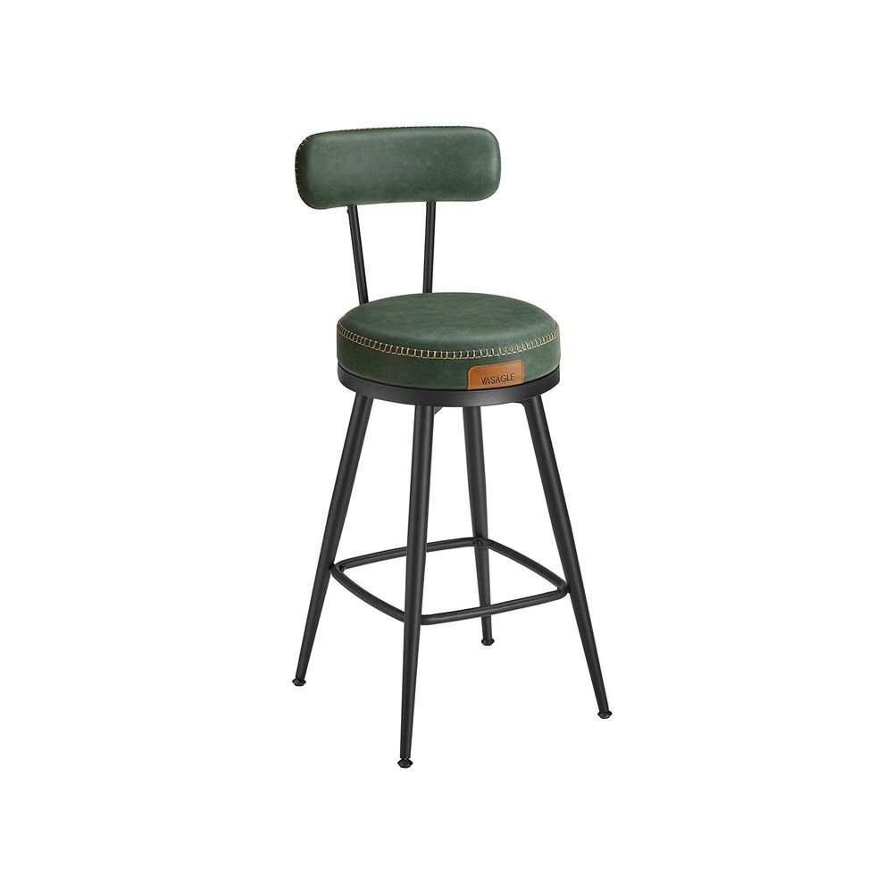 Bar stools - Bar chairs - Set of 2 - Metal frame - With backrest - Green