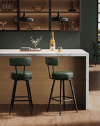 Bar stools - Bar chairs - Set of 2 - Metal frame - With backrest - Green