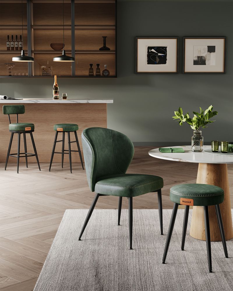 Bar stools - Bar chairs - Set of 2 - Metal frame - With backrest - Green