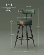 Bar stools - Bar chairs - Set of 2 - Metal frame - With backrest - Green