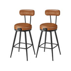 Bar stools - Bar chairs - Set of 2 - Metal frame - With backrest - Brown