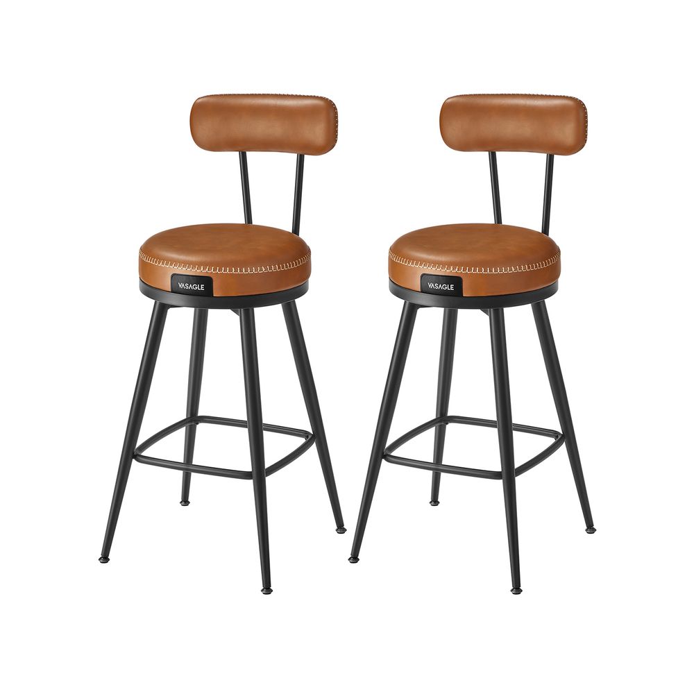 Bar stools - Bar chairs - Set of 2 - Metal frame - With backrest - Brown