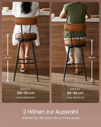 Bar stools - Bar chairs - Set of 2 - Metal frame - With backrest - Brown