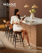 Bar stools - Bar chairs - Set of 2 - Metal frame - With backrest - Brown