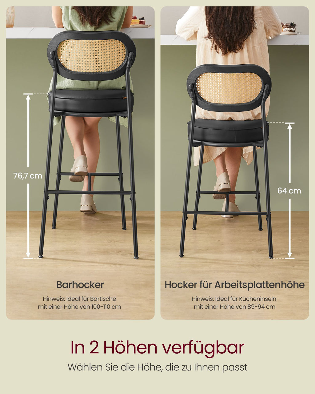 Bar stools set of 2 - high stools - Bent backrest - Breakfast bar