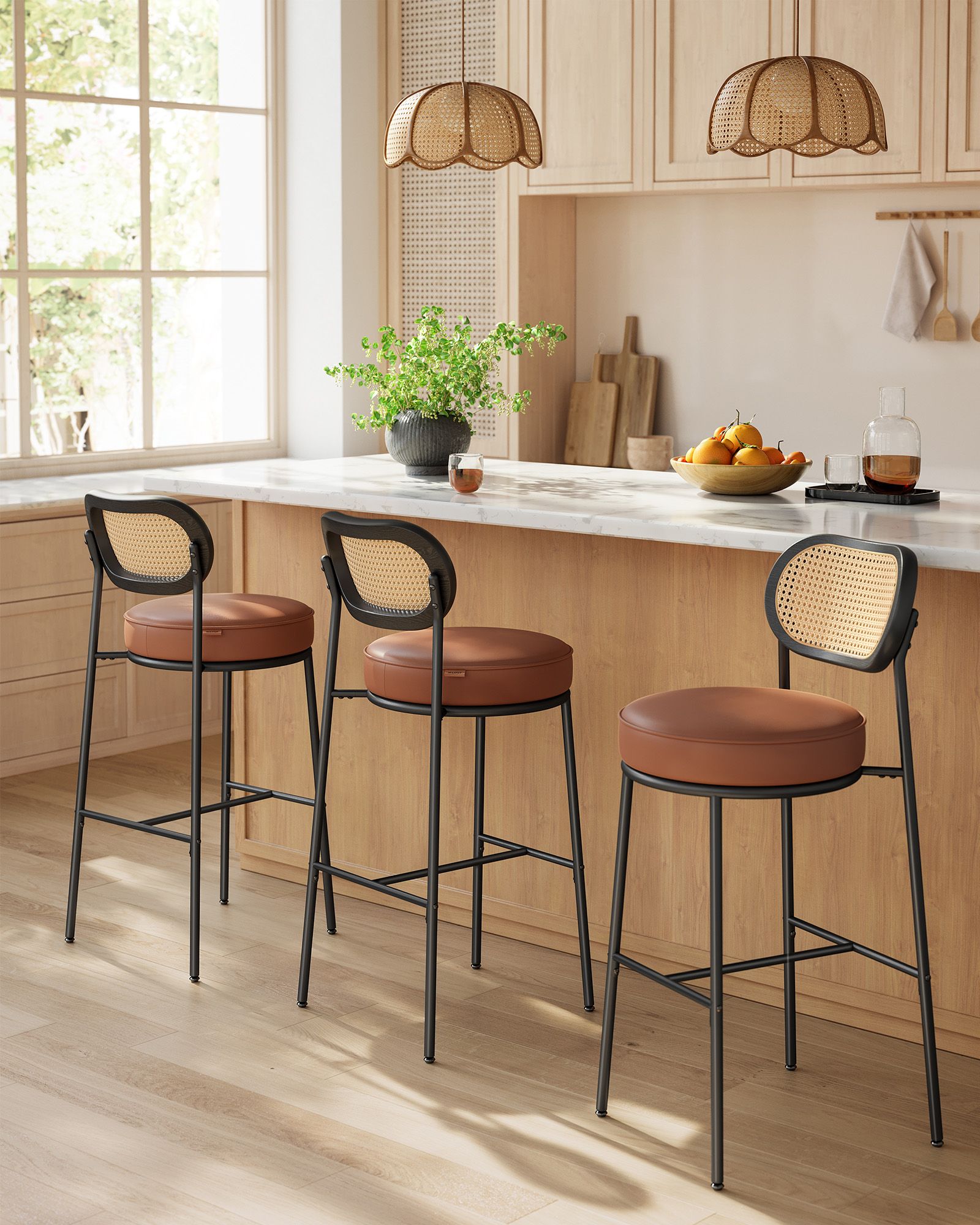 Bar stools set of 2 - high stools - Bent backrest - Breakfast bar