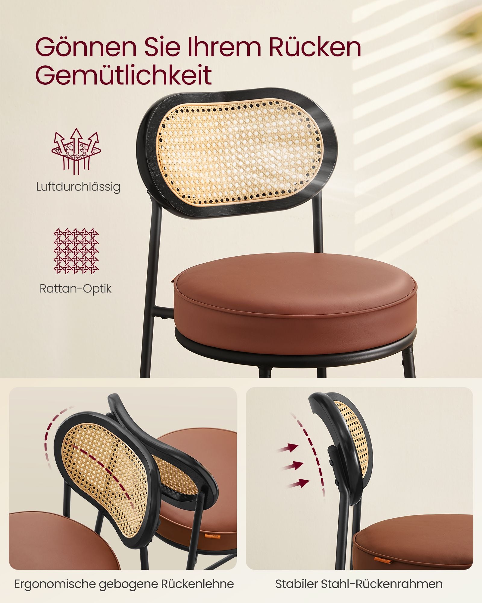 Bar stools set of 2 - high stools - Bent backrest - Breakfast bar